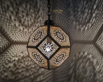 Moroccan Pendant Light in Antique Brass - Moroccan handmade suspension lampshade Lamp