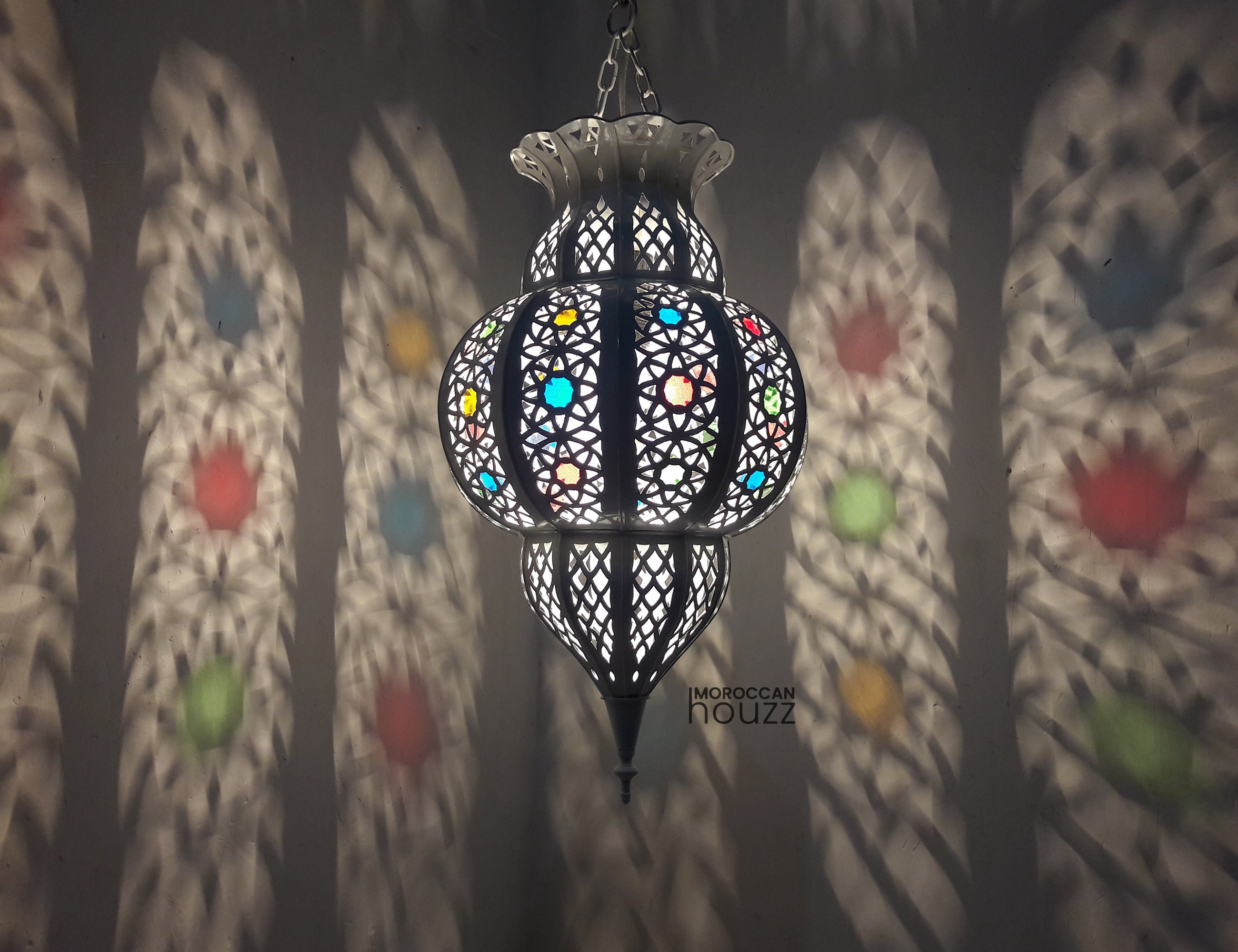 Petite Suspension Marocaine Blanche Faite Main, Lustre De Lampe De Plafond Marocain - Éclairage De Maison Marrakech - France