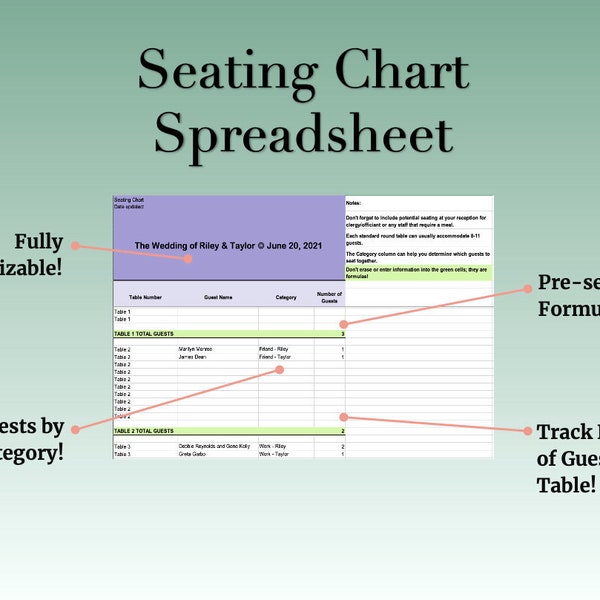 Seating Chart Spreadsheet Template - Etsy