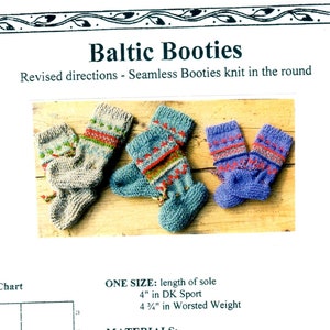 Baltic Booties, Peg Richards, baby bootie knitting pattern, charted colorwork, two sizes, Sport-DK or worsted weight yarn