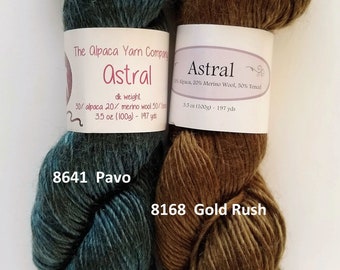 Alpaca Yarn Company, Astral, DK yarn, 30 alpaca/20 merino wool/50 tencel, single ply,