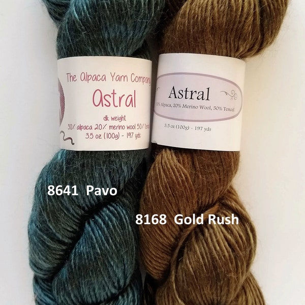 Alpaca Yarn Company, Astral, DK yarn, 30 alpaca/20 merino wool/50 tencel, single ply,