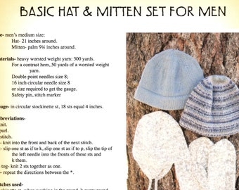 Basic Hat & Mitten Set for Men, Knitting Pure Simple #273, knitting pattern, men’s hat, men’s mittens, heavy worsted weight yarn