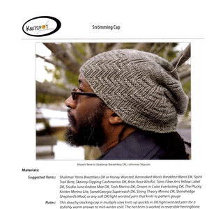 Stromming Cap, Anne Hanson, Knitspot, slouchy cap, family hat knitting pattern, text or chart knit-purl texture, DK/light worsted yarn