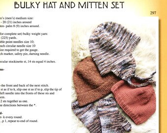 Bulky Hat and Mitten Set, Knitting Pure & Simple #297, 2 sizes – medium for women and men, Diane Soucy, 3 styles of hat, bulky weight yarn