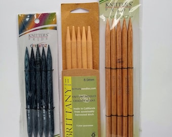 Wooden Knitting Needles size US 11 & 13 (8.0, 9.0mm), circular, double point (dpn), straights (single point), Knitter’s Pride (KP), Brittany