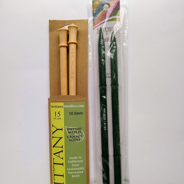 Wooden Knitting Needles size US 15 & 17 (10.0mm, 12.0mm), straight (single point), double point (dpn), Knitter’s Pride (KP), Brittany