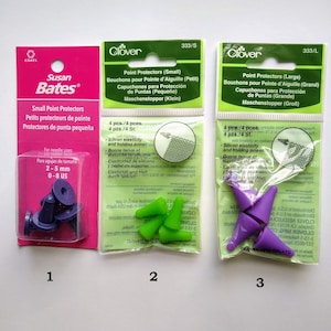 Point Protectors, knitting tools, knitting notions, sock-shaped point protectors, small and large sizes