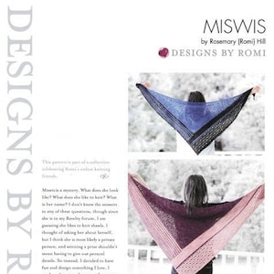 Miswis, Rosemary (Romi) Hill, knitting pattern, triangular shawl, lace shawl, garter stitch, striped shawl, charts and written instructions