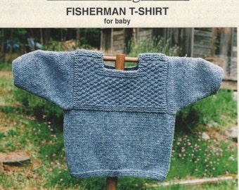 Fisherman T-Shirt,  6 - 18 month size, pullover knitting pattern, knit flat & seamed, fingering or DK weight yarns, Oat Couture