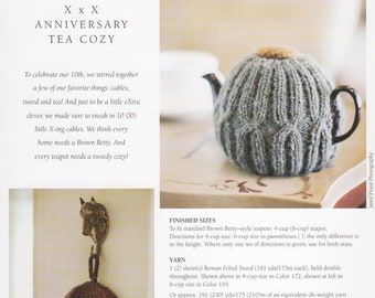 X x X Anniversary Tea Cozy, knitting pattern, cabled wool tea cozy, DK or worsted weight yarn, Churchmouse Yarns