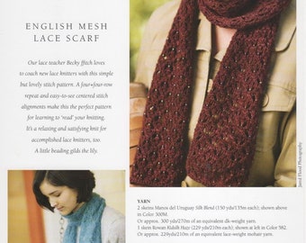 English Mesh Lace Scarf, printed knitting pattern, easy lace scarf pattern, beading optional,  lace wt mohair yarn, Churchmouse Yarns