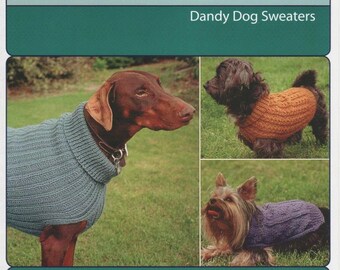 Dandy Dog Sweaters, 7 sizes dog sweater knitting pattern, worsted weight yarn, Fiber Trends