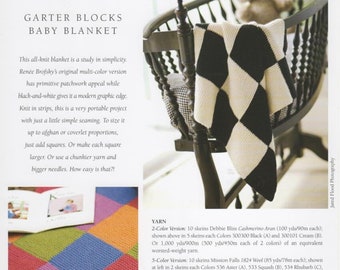 Garter Blocks Baby Blanket, easy knitting pattern, all knit stitches, worsted weight yarn, 850 – 1000 yards, Churchmouse Yarns