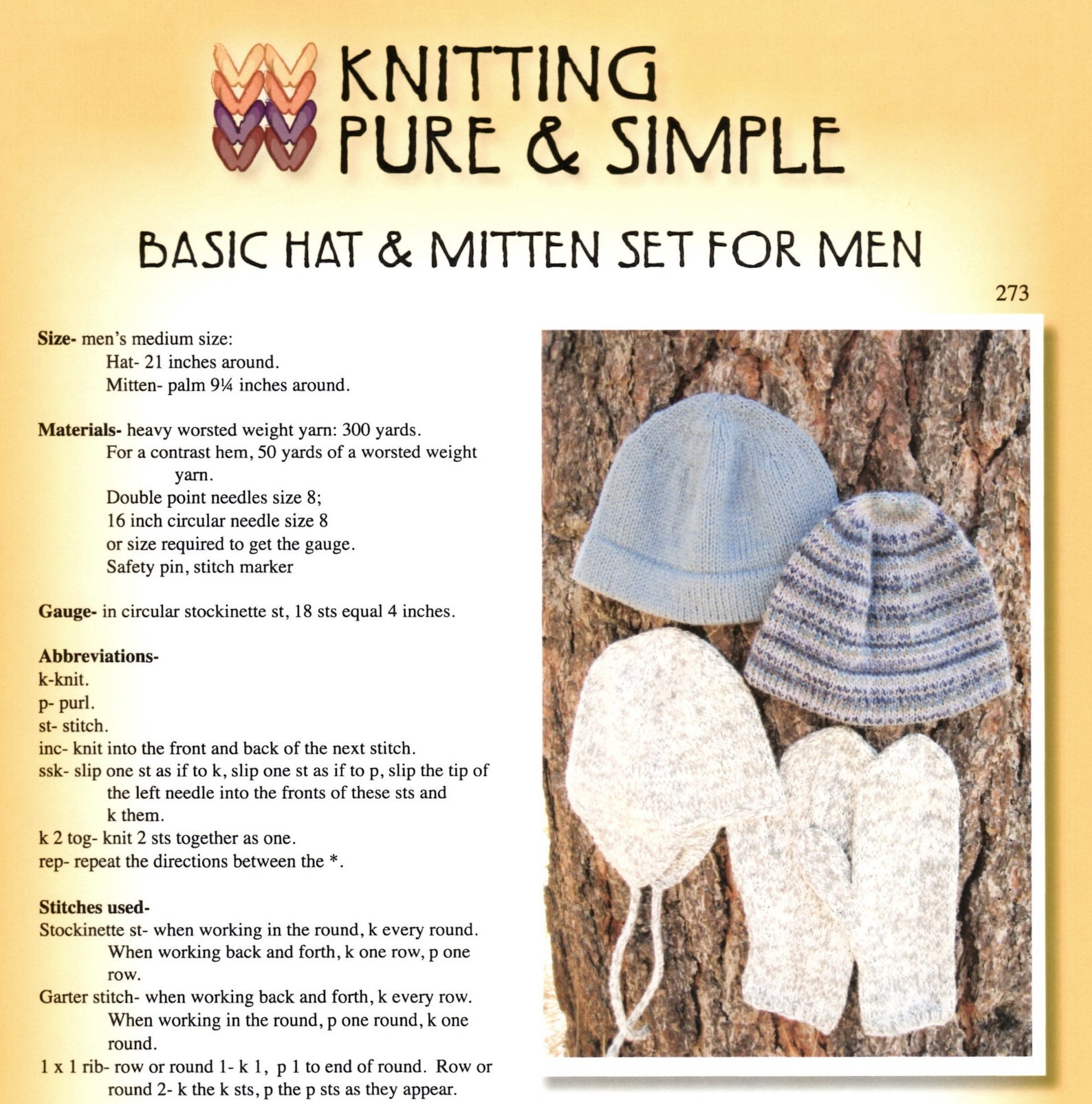 Basic Hat & Mitten Set for Men, Knitting Pure Simple #273, Knitting ...