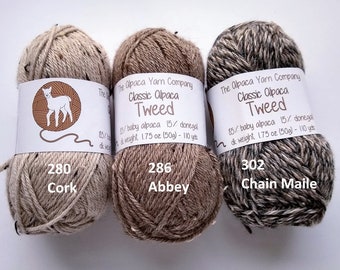 Almost gone!  Alpaca Yarn Company, Classic Alpaca Tweed, DK yarn, 85alpaca/15”donegal” nylon, knitting yarn,