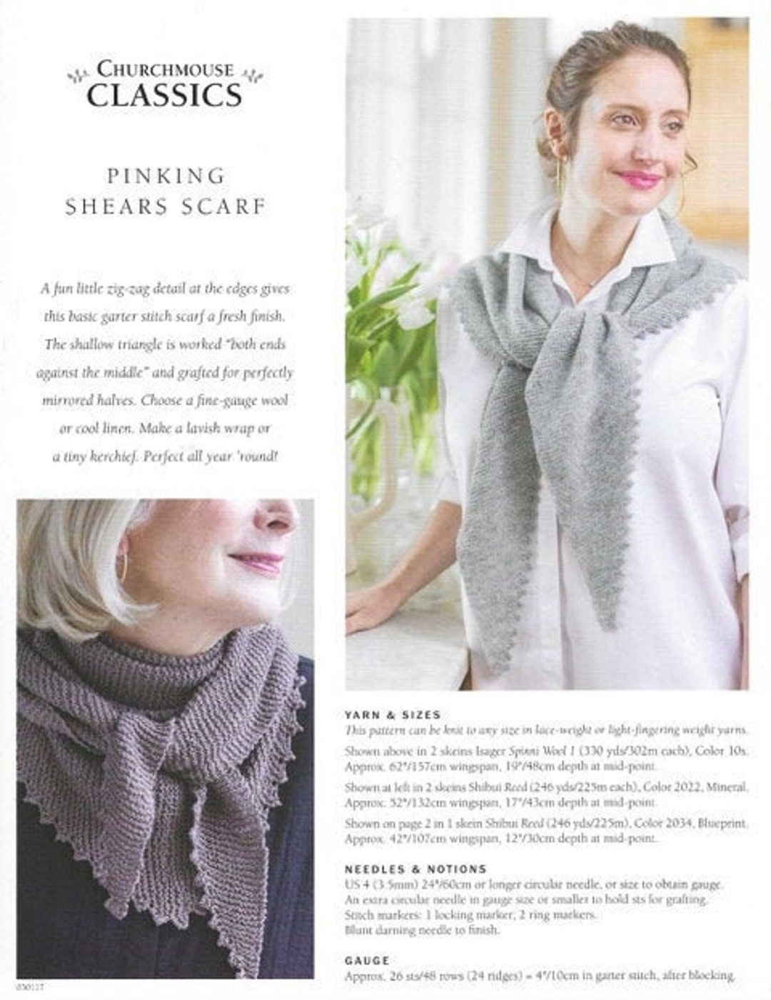 Buy Pinking Shears Scarf, Churchmouse Classics, Knitting Pattern, Triangle  Scarf or Shawl Pattern, Garter Stitch, Lace or Fingering Weight Yarn Online  - Main Image