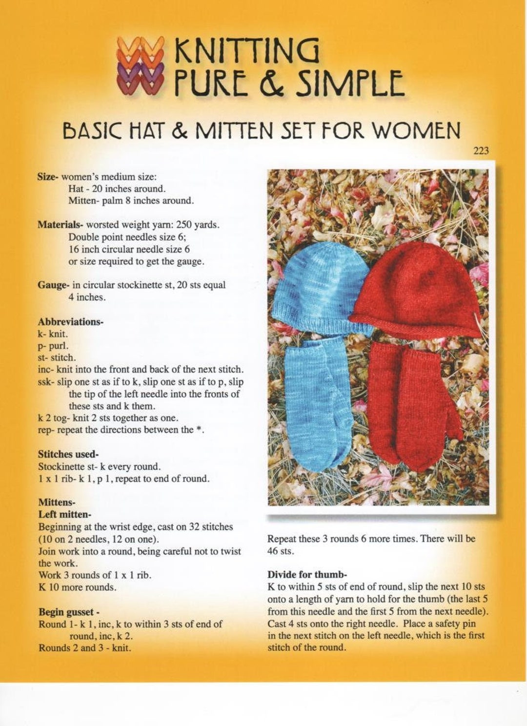 Basic Hat & Mitten Set for Women Knitting Pure and Simple 