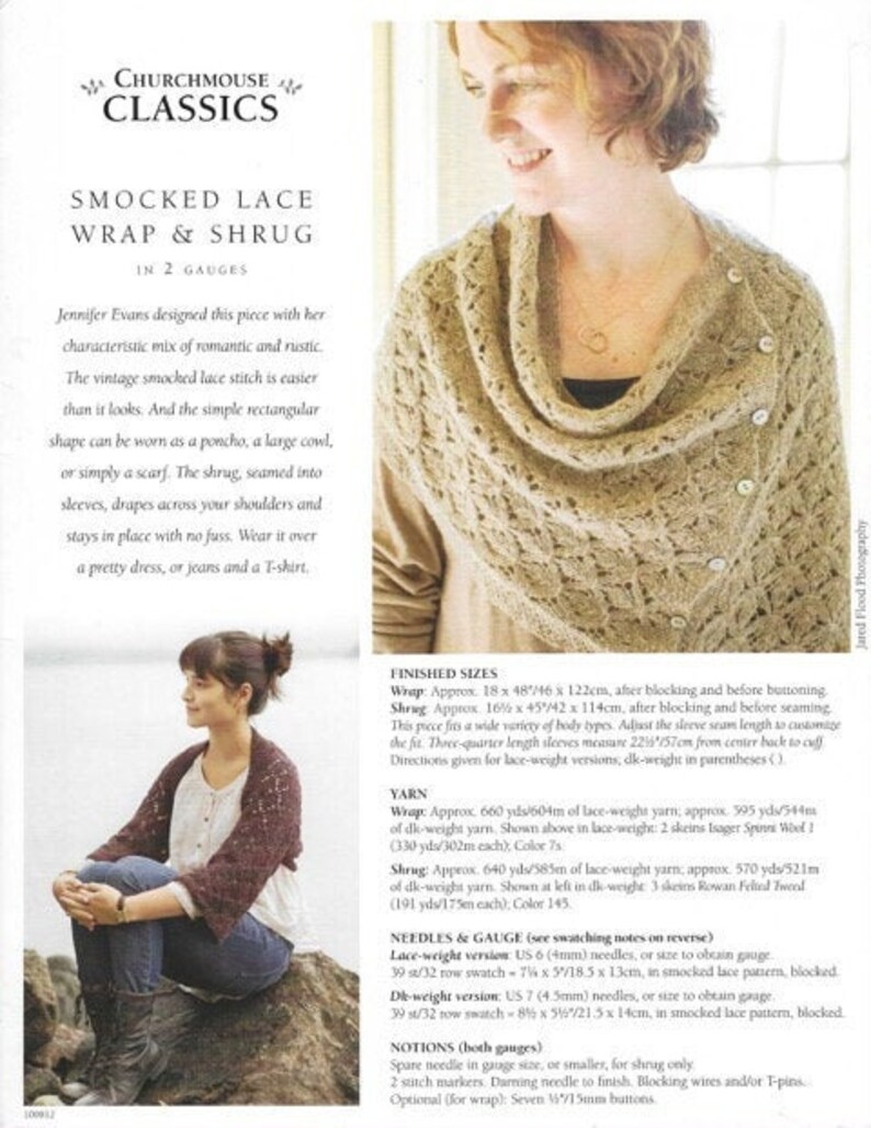 Smocked Lace Wrap & Shrug, Churchmouse, rectangular shawl, smocked lace knitting pattern, poncho, cowl, scarf, shrug, lace yarn, DK yarn image 1