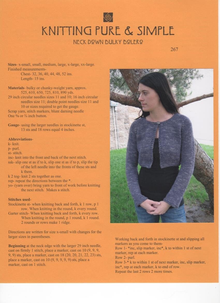 Neck Down Bulky Bolero Knitting Pure 