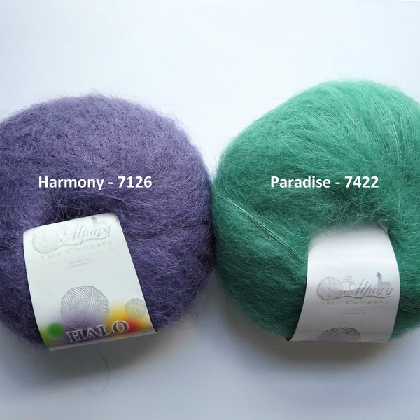 Alpaca Yarn Company, Halo solids, 514 yd/50g, lace weight yarn, Suri brushed Alpaca / Nylon, see also Halo Watercolors