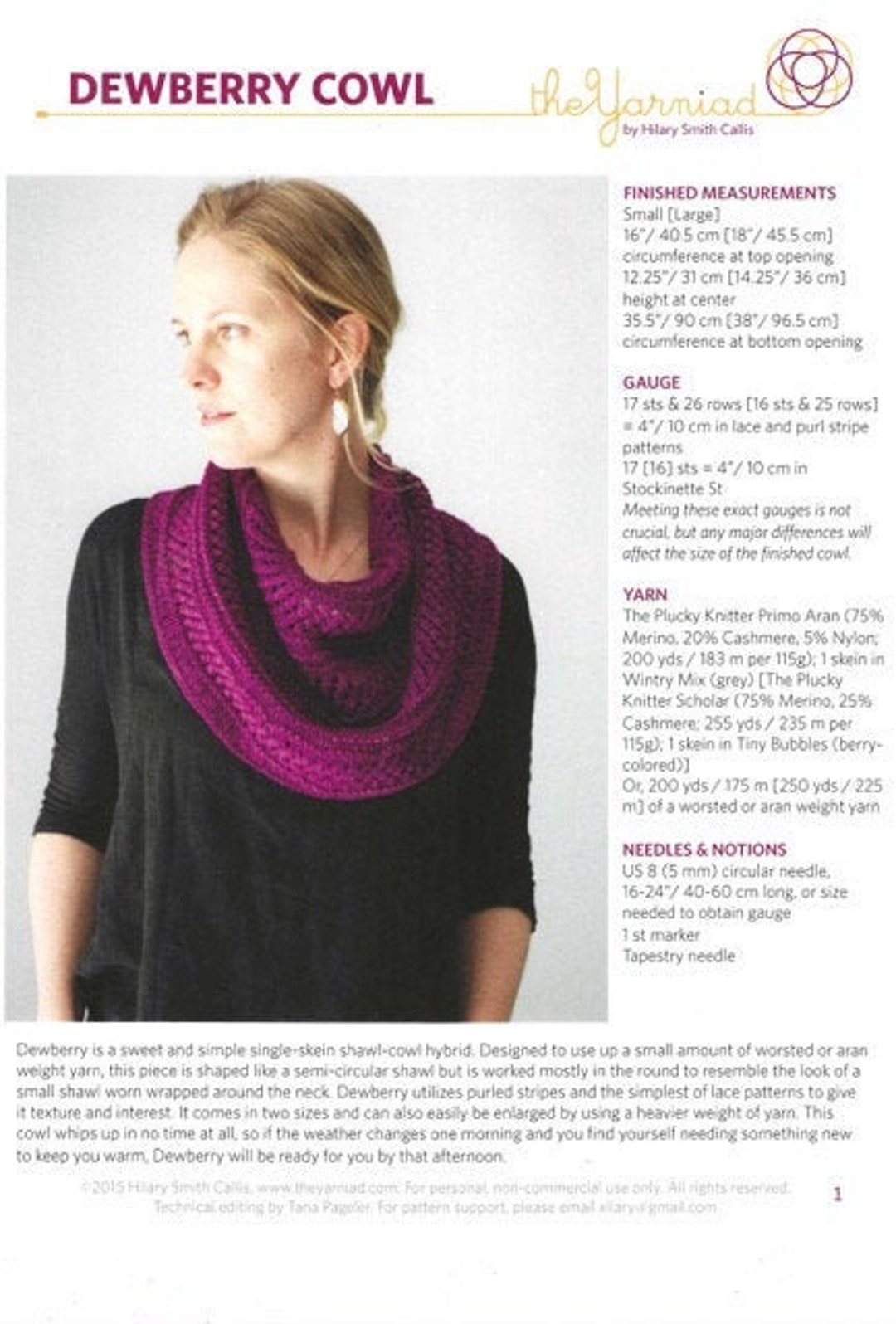Dewberry Cowl, the Yarniad, Hilary Smith Callis, Knitting Pattern, Cowl