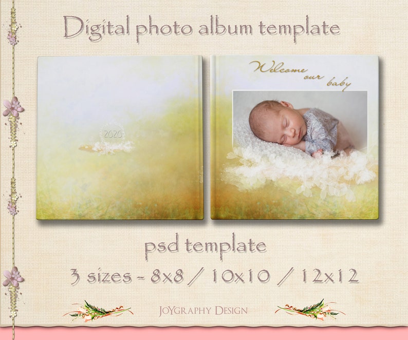 Photo Album Cover Baby Girl Photo Book Cover Template Baby Etsy