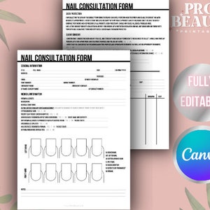 Nageladviesformulieren, afdrukbaar, nagelservices, sjabloon, salonbriefpapier, klantendossier, nagelverzorgingskaart, digitaal nagelformulier.