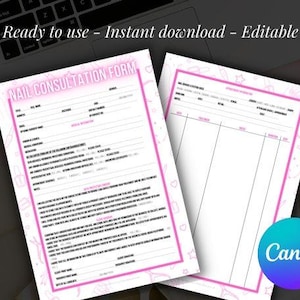 Redigerbart nagelkonsultationsformulär | Salongskundmall (utskrivbar och digital PDF)