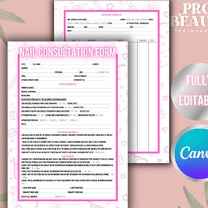 Nail consultation form, Printable, nail tech forms, nail services, client forms, pink forms, digital download, PDF, Salon forms.