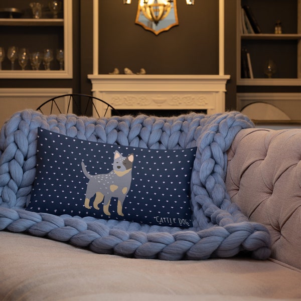 Get Cozy with a Personalized Navy Blue Heeler Cushion - Perfect Heart Pattern Cattle Dog Gift for Any Australian Cattle Dog Lover or Mom!