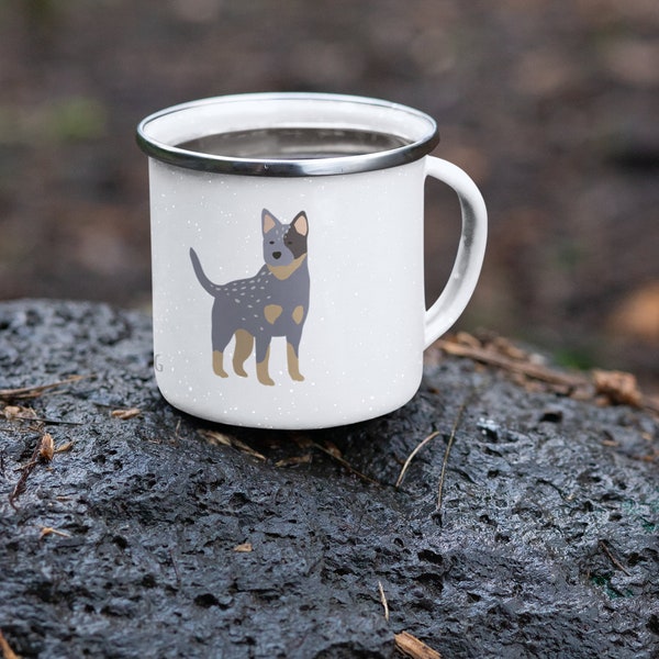 Make Your Mornings Perfect with Our Personalized Australian Cattle Dog Enamel Mug - The Ideal Heeler Cup for Cattle Dog Owners and Lovers!