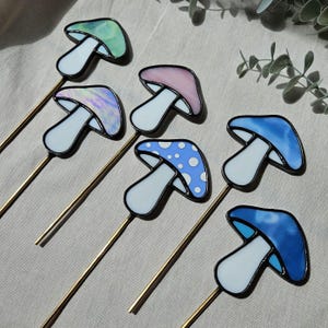 Mushroom Stained Glass Plant Stake | Handmade | Window Decor | Cottagecore | Garden Lover Gift