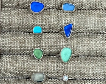 Authentic Sea Glass Rings in Various Colors and Sizes Southern California Handmade San Diego Stackable Statement