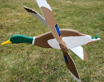 Large Hand Made 20" Mallard Duck Waterfowl Bird Whirligig 'Folk Art' Lawn / Deck Ornament with 2' Rod Included!  Country Living