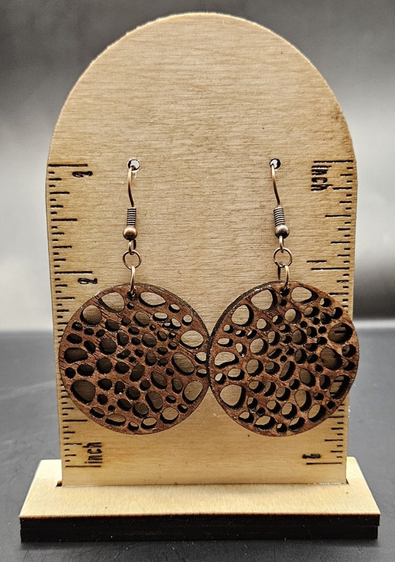 Handmade White Ash Wood Geometric Dangle Earrings