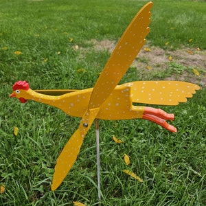 Large 20" Hand Made 'Rubber Chicken' Bird Whirligig 'Folk Art' Lawn / Deck Ornament with 2' Display Rod Included!