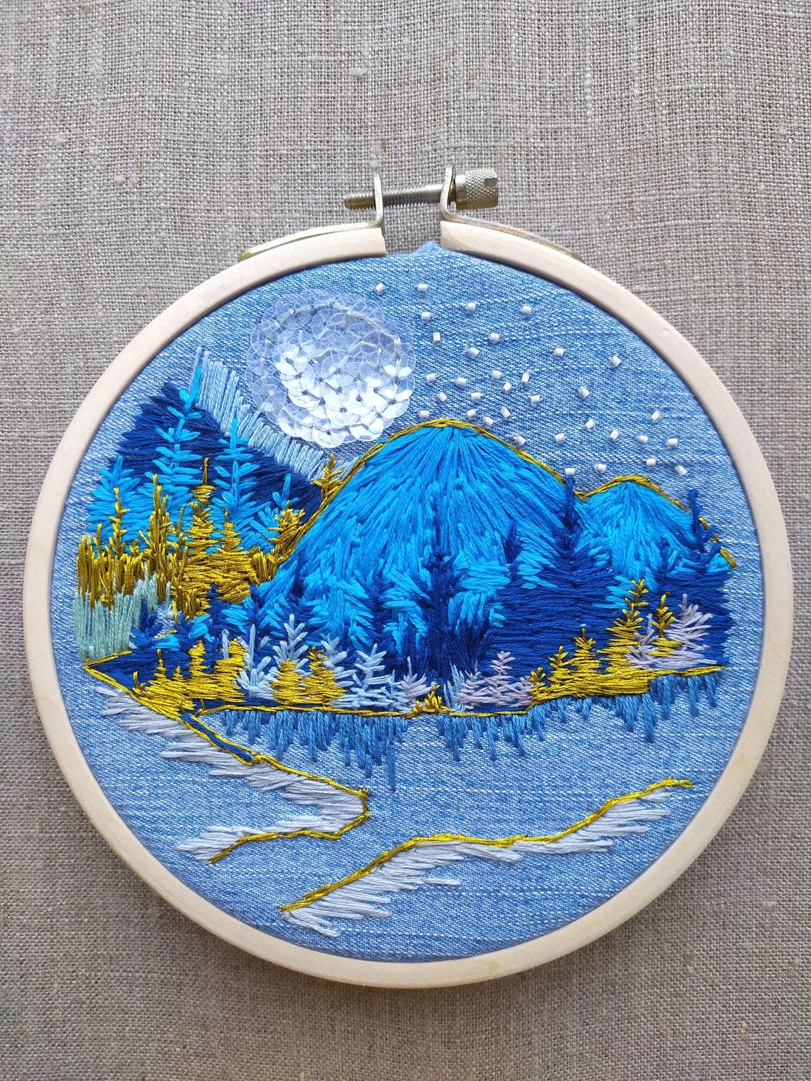 Mountain Embroidery Art Finished Embroidery Winter Etsy