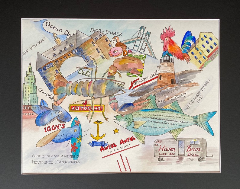 or cards Rhode Island watercolor print
