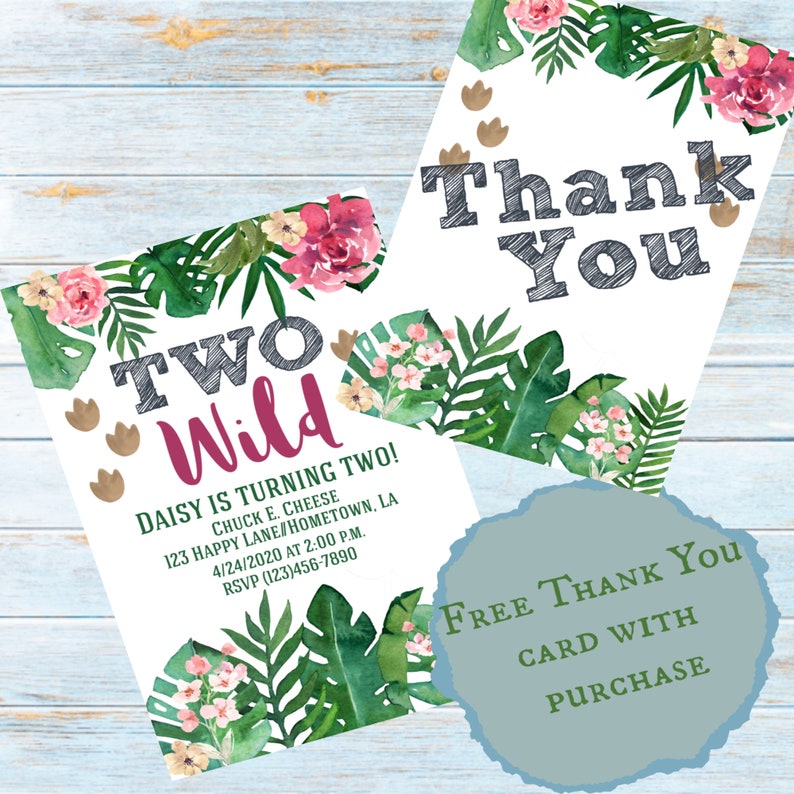 Two Wild Birthday Invitation 4x6//digital File Etsy