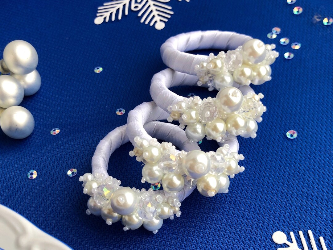 Elegant White Holiday Napkin Rings Set of 4 Luxurious Table Decor for