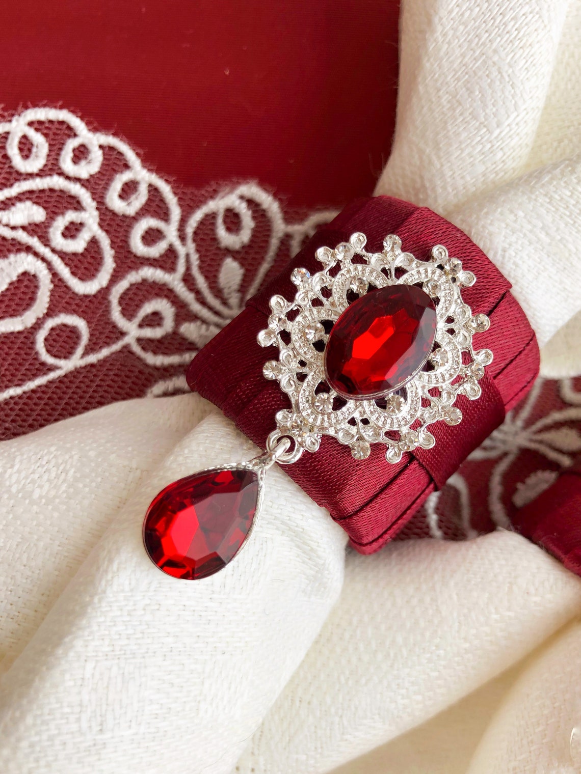 Burgundy crystal napkin rings for festive dining table Etsy