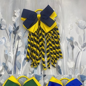 Yellow Green/Navy /Royal Blue Ribbon/Double Layers ribbon Hair bow/Braid Ribbon Ponytail/Elastic Hair band/Hair rope/School Baby Girls Bow