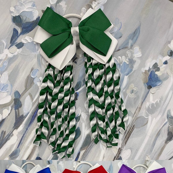 White Green/Red/Blue/Purple Ribbon/Double Layers ribbon Hair bow/Braid Ribbon Ponytail/Elastic Hair band/Hair rope/School Baby Girls Bow