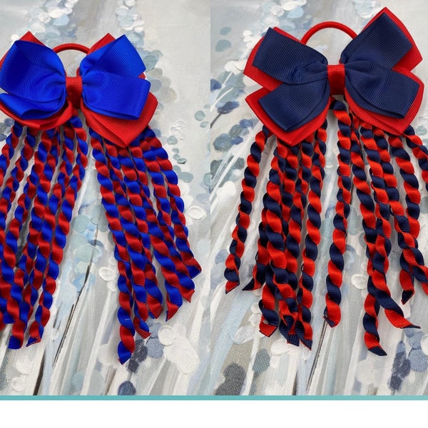 Red Navy Royal Blue Ribbon/Double Layers ribbon Hair bow/Braid Ribbon Ponytail/Elastic Hair band/Hair rope/School Baby Girls Bow