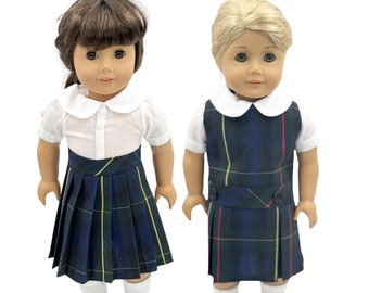 Plaid 55/18 inch American Doll Uniform Outfit/Two Styles Set/School Jumper include Blouse and Hair Accessory/Shoe Add on Option