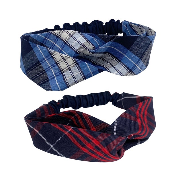 Plaid 36, Plaid 76 - Twisted Plaid Elastic Soft Headband in School Uniform Plaid-2" wide-Back to School-Elastic Back-Girls Headband