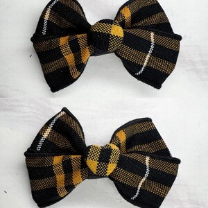 Plaid 2V-Back to School Uniform Plaid Hair Bow-Plaid Button on Barrette Clip-School Uniform Hair Bows-Plaid Accessories-Plaid Bows