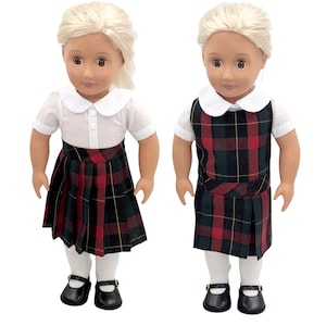 Plaid 66-18 inch Doll Uniform Outfit/Dropped Waist Jumper/Pleated Skirt/School Jumper include White Blouse and Hair Accessory/Add on Option