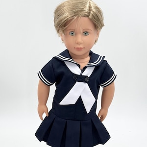 18 inch Doll Outfit/Sailor Dress Navy with White Trim and White Sailor Tie/Add on Option Shoe and Sock